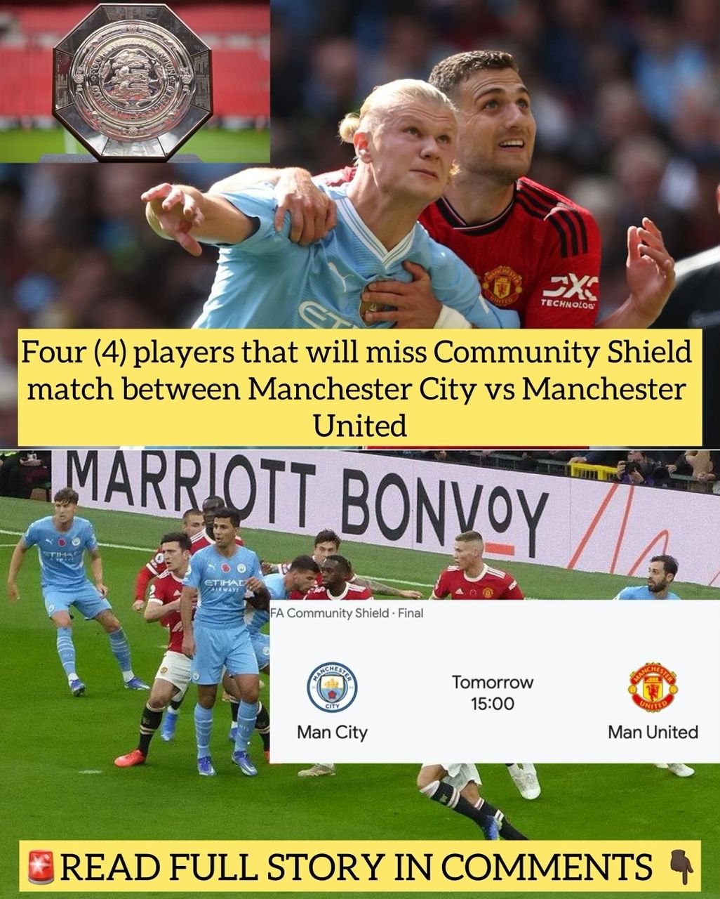 Four (4) players that will miss Community Shield match between Manchester City vs Manchester United