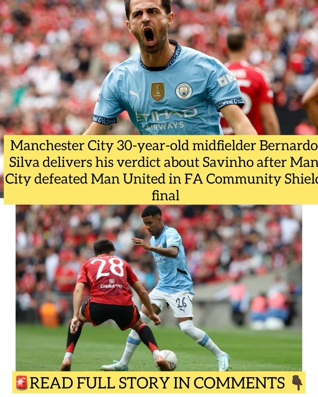 Manchester City 30-year-old midfielder Bernardo Silva delivers his verdict about Savinho after Man City defeated Man United in FA Community Shield final