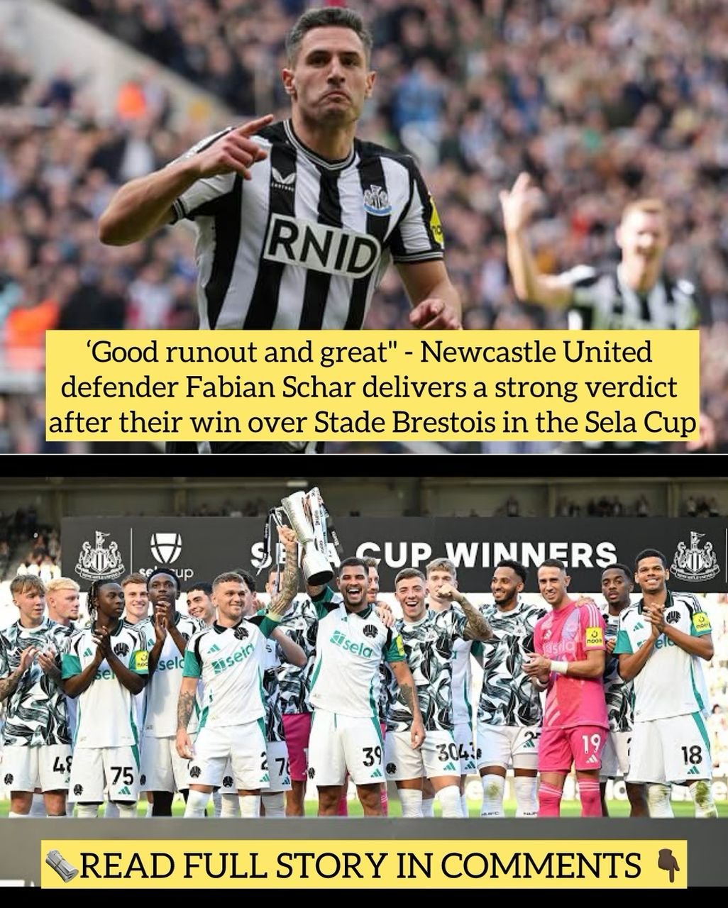 ‘Good runout and great." - Newcastle United defender Fabian Schar delivers a strong verdict after their win over Stade Brestois in the Sela Cup