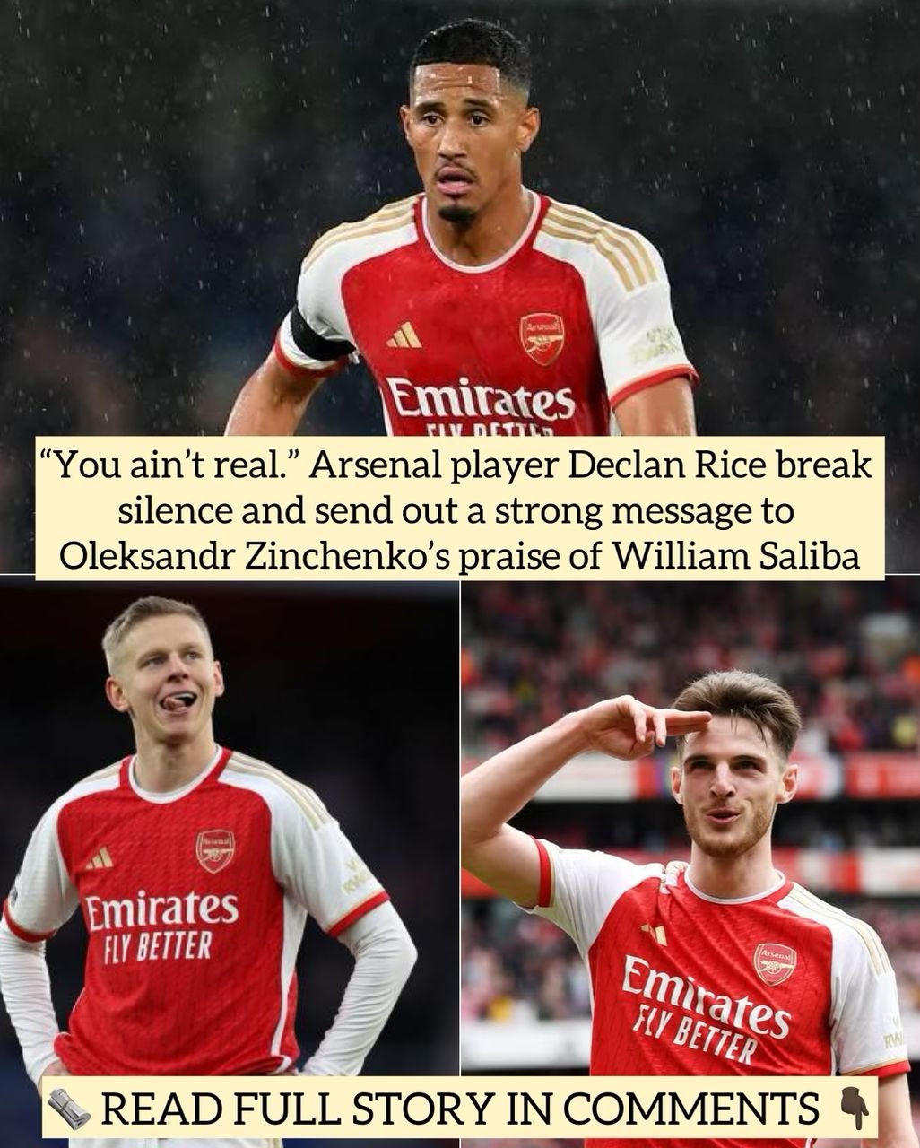 “You ain’t real.” Arsenal player Declan Rice break silence and send out a strong message to Oleksandr Zinchenko’s praise of William Saliba