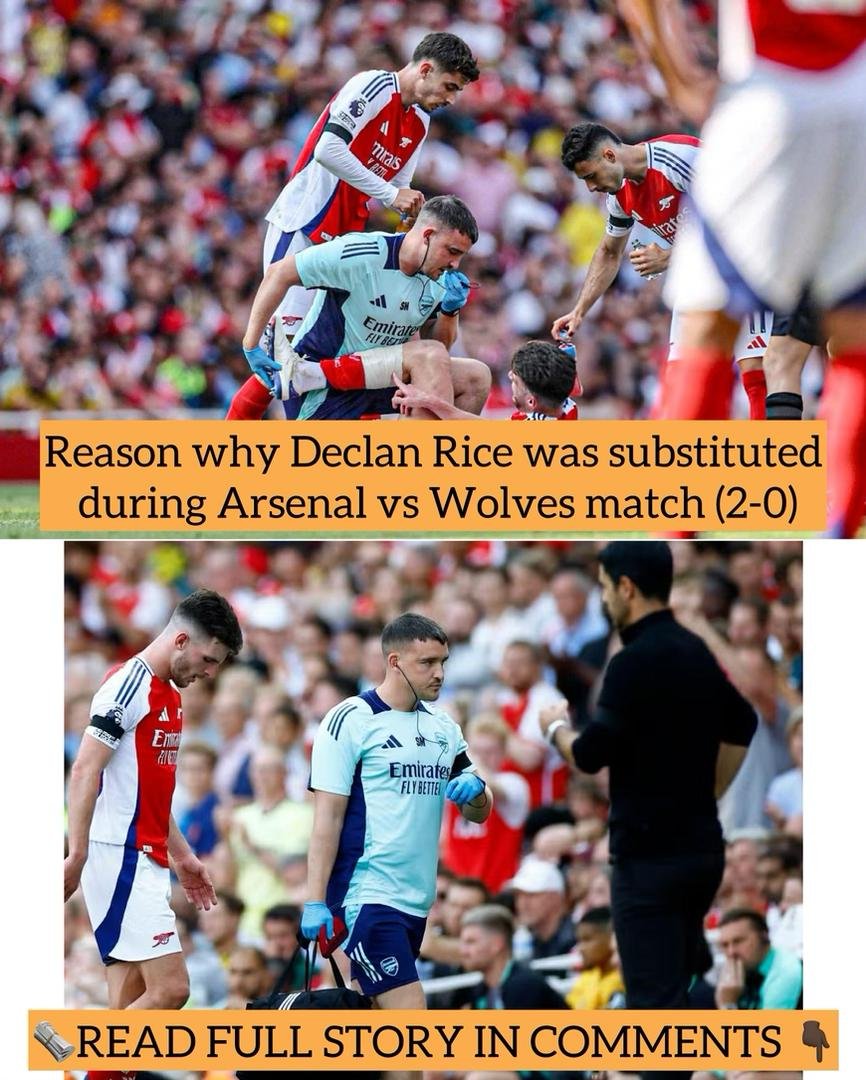 Reason why Declan Rice was substituted during Arsenal vs Wolves match (2-0)