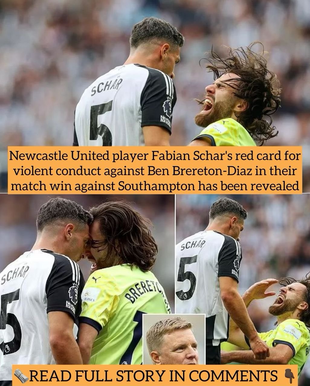 Newcastle United player Fabian Schar's red card for violent conduct against Ben Brereton-Diaz in their match win against Southampton punishment has been revealed