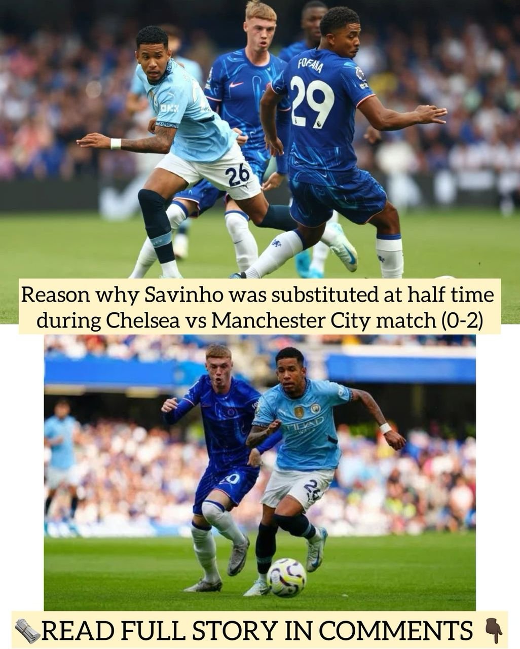 Reason why Savinho was substituted at half time during Chelsea vs Manchester City match (0-2)