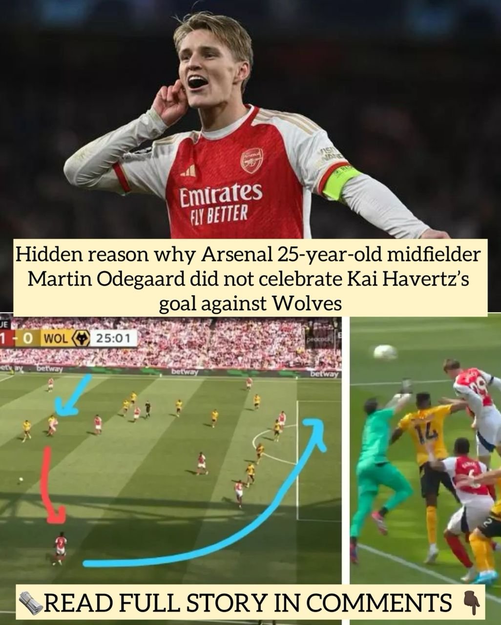 Hidden reason why Arsenal 25-year-old midfielder Martin Odegaard did not celebrate Kai Havertz’s goal against Wolves