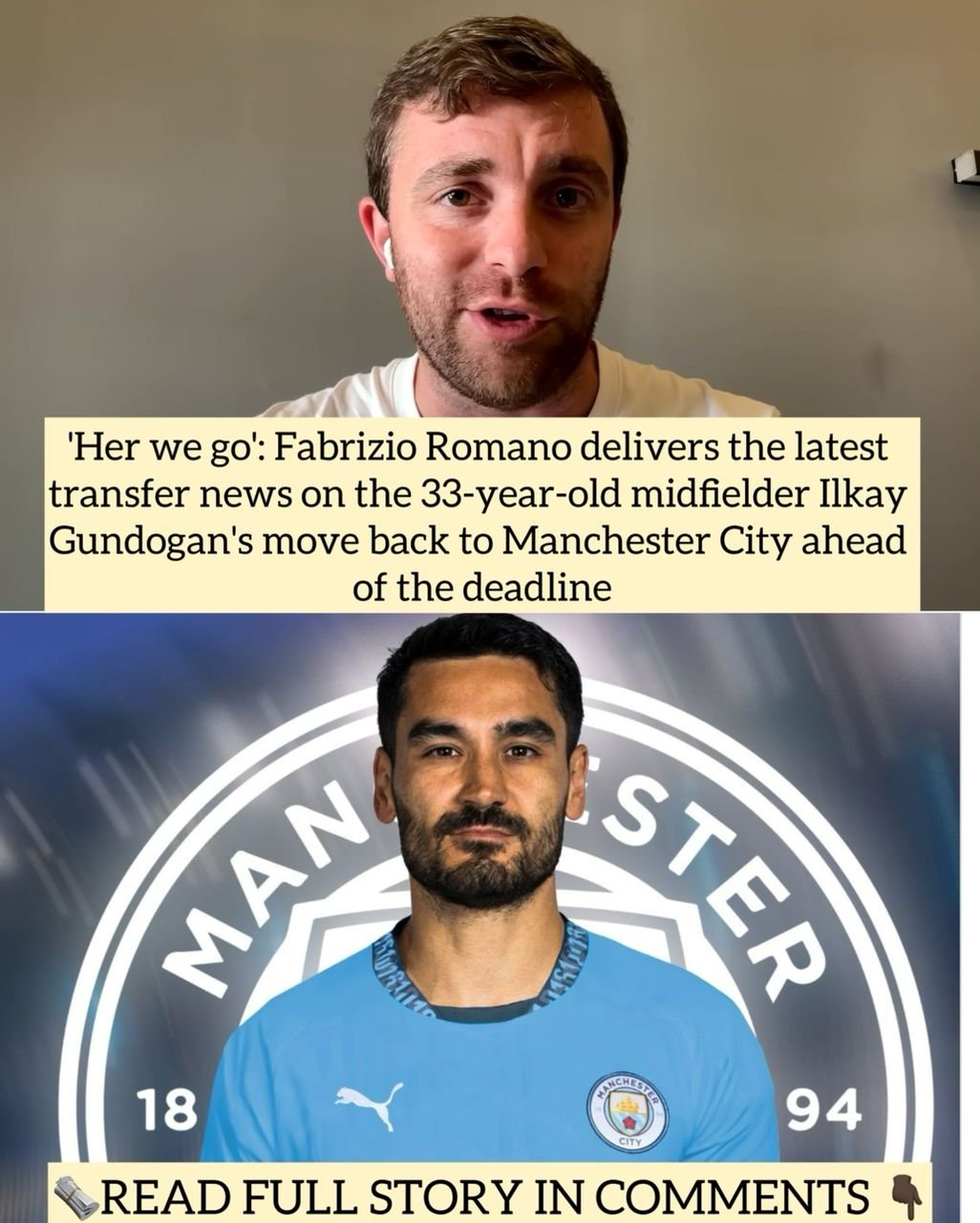 'Her we go': Fabrizio Romano delivers the latest transfer news on the 33-year-old midfielder Ilkay Gundogan's move back to Manchester City ahead of the deadline