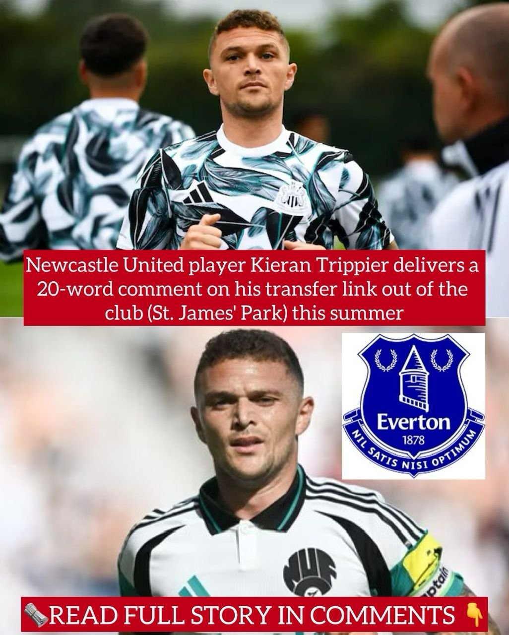 Newcastle United player Kieran Trippier delivers a 20-word comment on his transfer link out of the club (St. James' Park) this summer