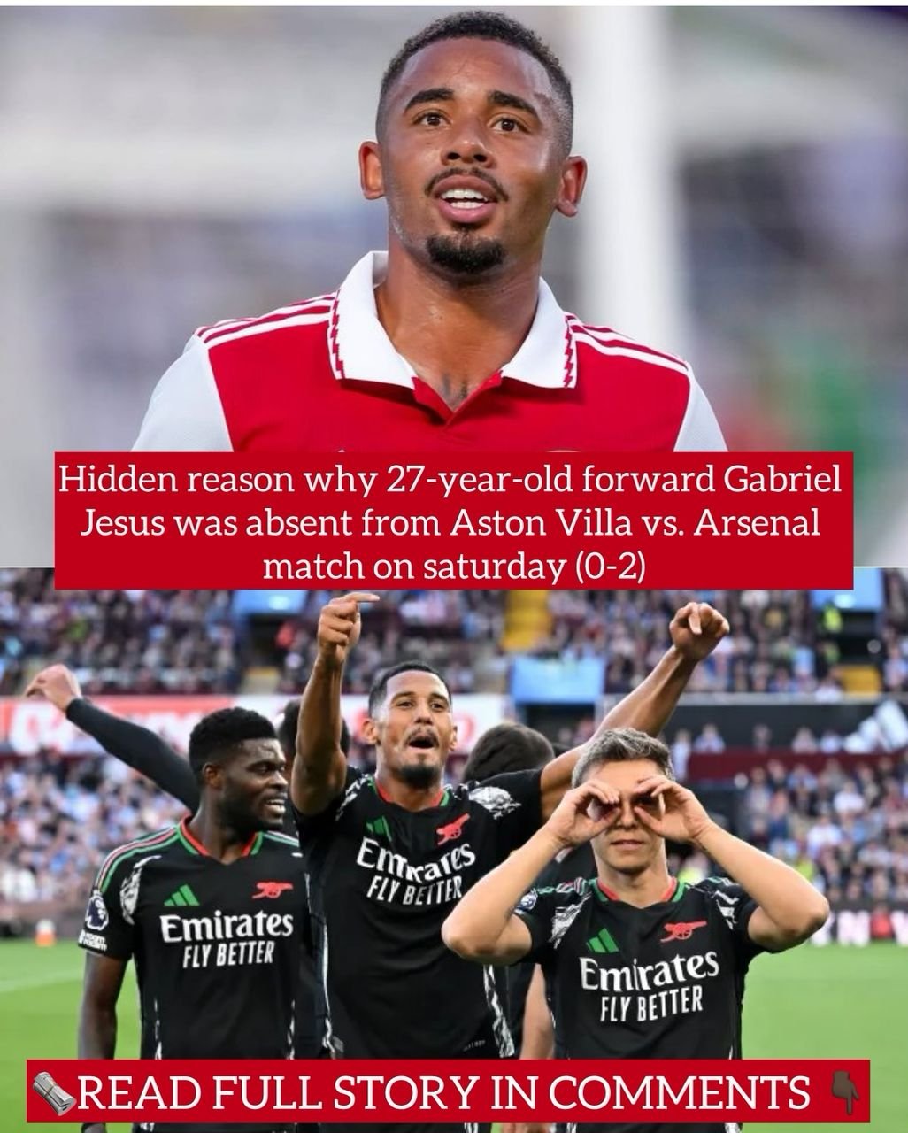 Hidden reason why 27-year-old forward Gabriel Jesus was absent from Aston Villa vs. Arsenal match on saturday (0-2)