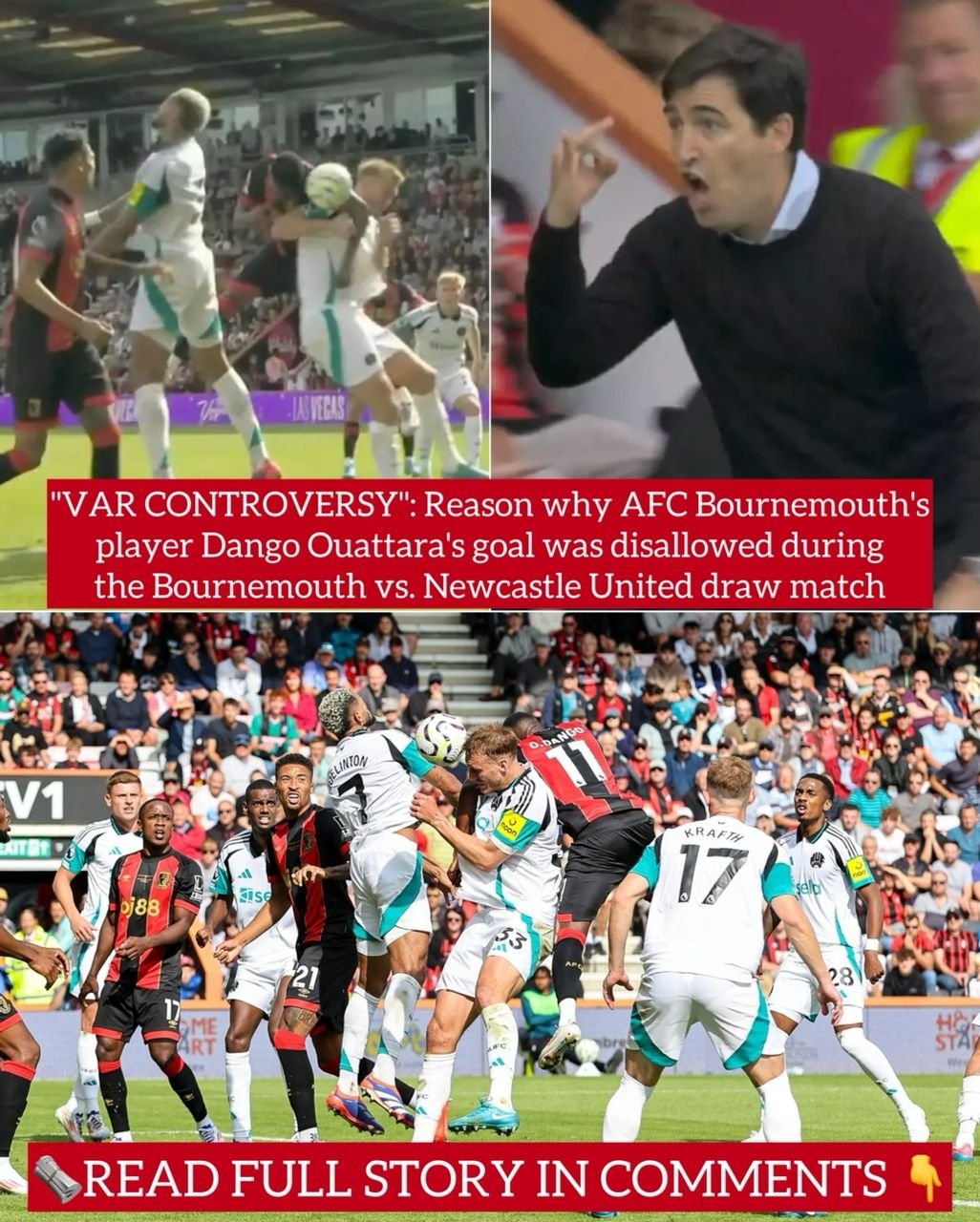 "VAR CONTROVERSY": Reason why AFC Bournemouth's player Dango Ouattara's goal was disallowed during the Bournemouth vs. Newcastle United draw match