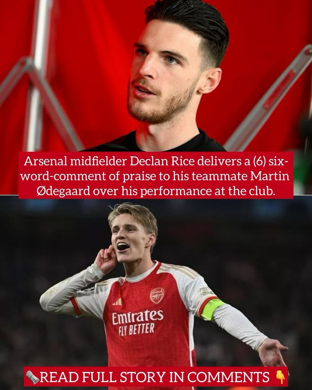 Arsenal midfielder Declan Rice delivers a (6) six-word-comment of praise to his teammate Martin Ødegaard over his performance at the club.