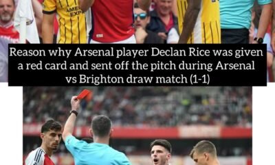 Reason why Arsenal player Declan Rice was given a red card and sent off the pitch during the Arsenal vs. Brighton draw (1-1).