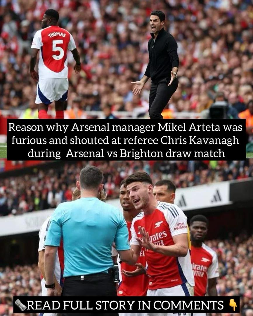 Reason why Arsenal manager Mikel Arteta was furious and shouted at referee Chris Kavanagh during the Arsenal vs. Brighton draw match