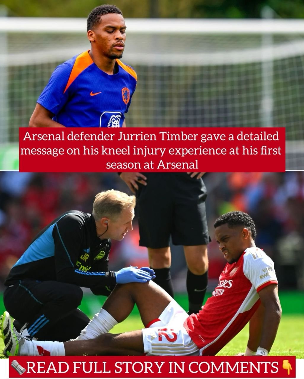 Arsenal defender Jurrien Timber gave a detailed message on his kneel injury experience at his first season at Arsenal