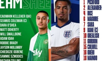 Why are Declan Rice and Jack Grealish in the starting lineup for the Ireland vs. England UEFA Nations League match today?