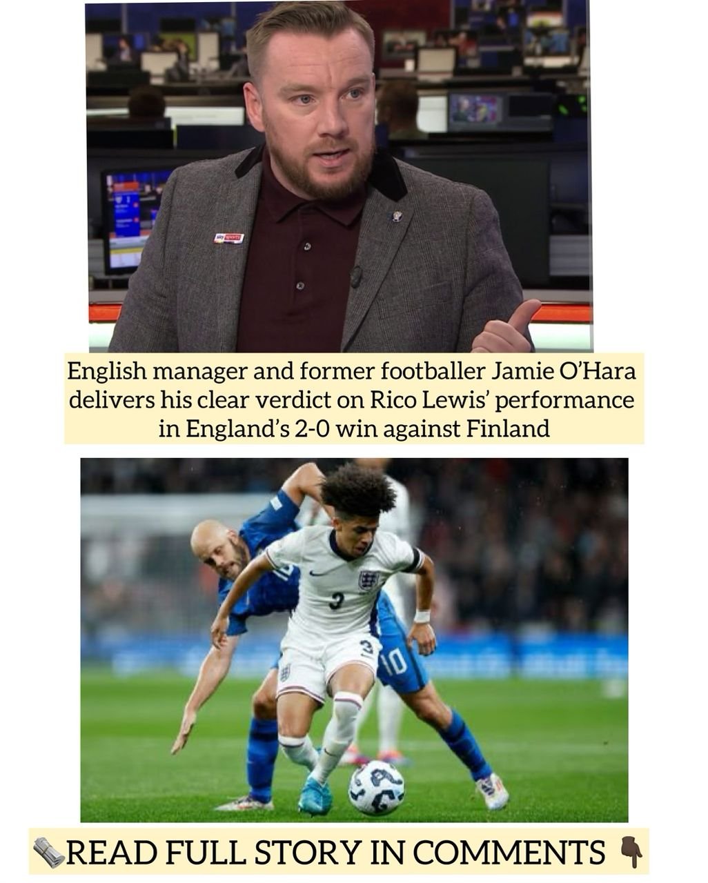 English manager and former footballer Jamie O’Hara delivers his clear verdict on Rico Lewis’ performance in England’s 2-0 win against Finland