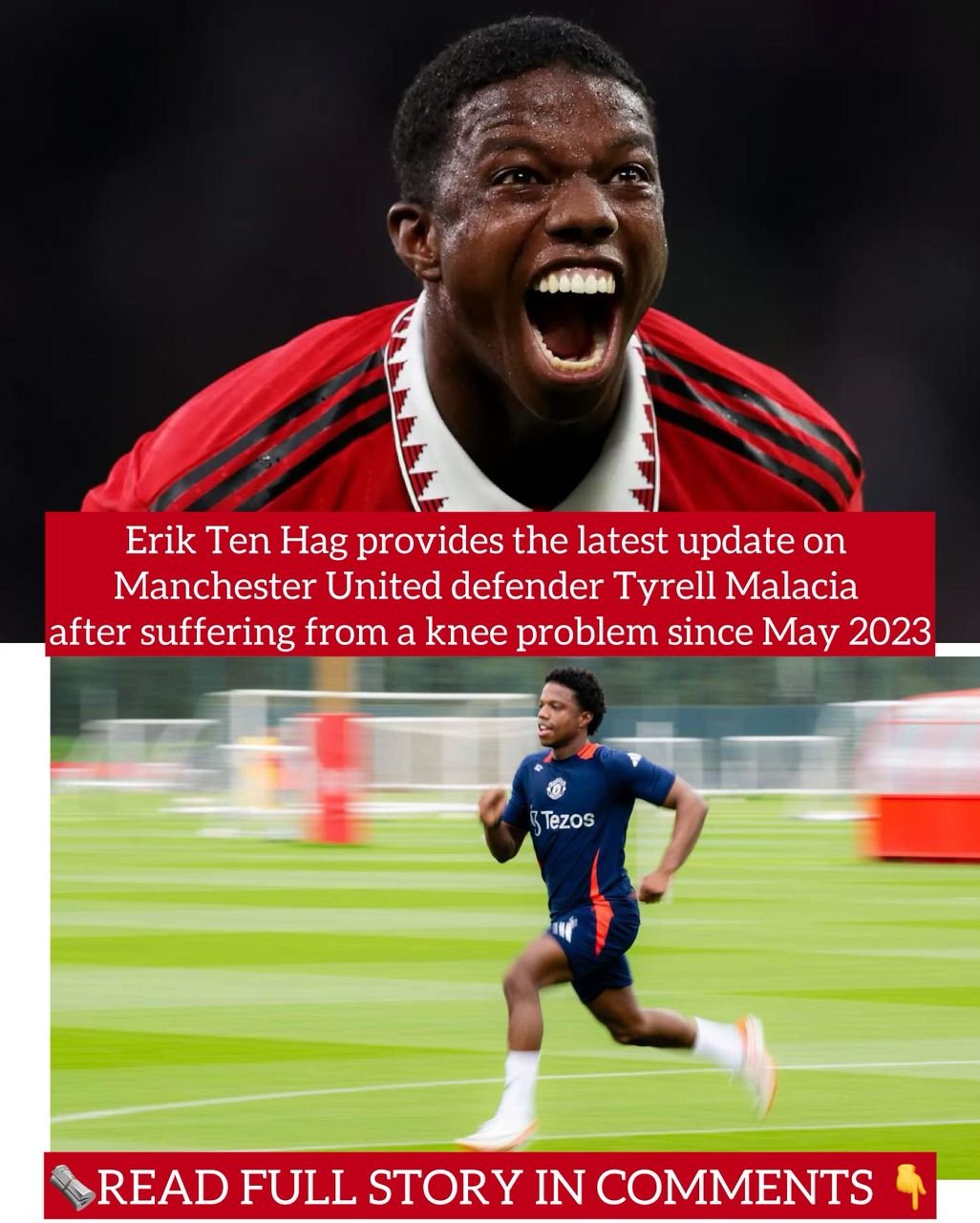 Erik Ten Hag provides the latest update on Manchester United defender Tyrell Malacia after suffering from a knee problem since May 2023