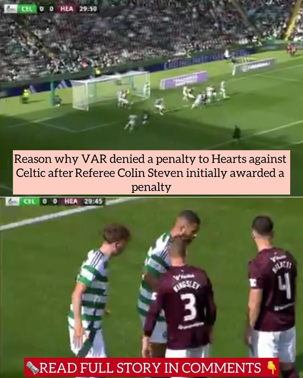 Reason why VAR denied a penalty to Hearts against Celtic after Referee Colin Steven initially awarded a penalty