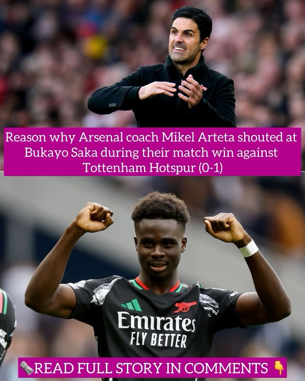 Reason why Arsenal coach Mikel Arteta shouted at Bukayo Saka during their match win against Tottenham Hotspur (0-1)