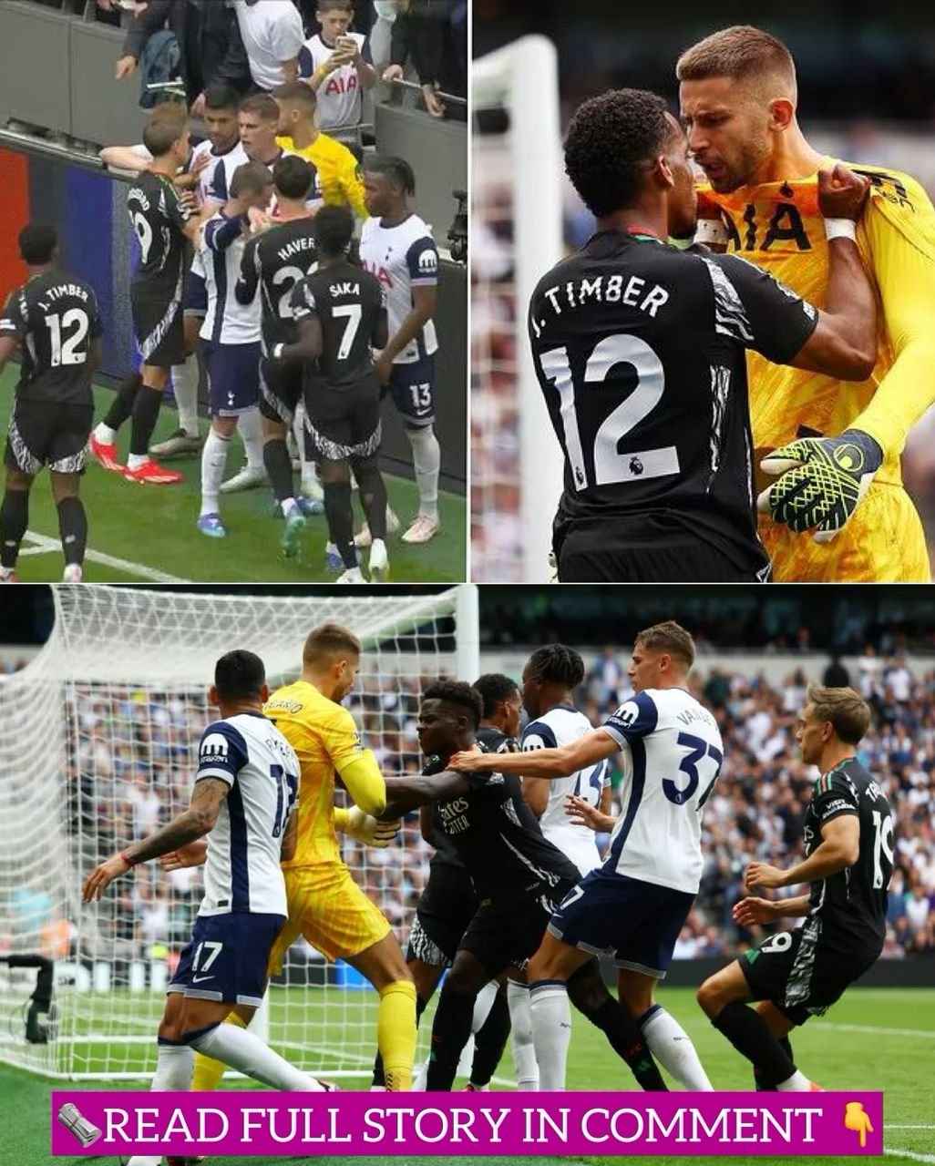 Reason why Arsenal 23-year-old defender Jurrien Timber was not sent off after harsh incident with Tottenham goalkeeper Guglielmo Vicario