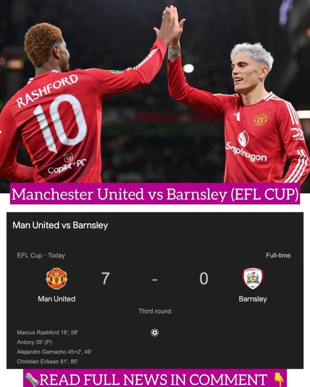 Manchester United player ratings vs Barnsley (EFL CUP)