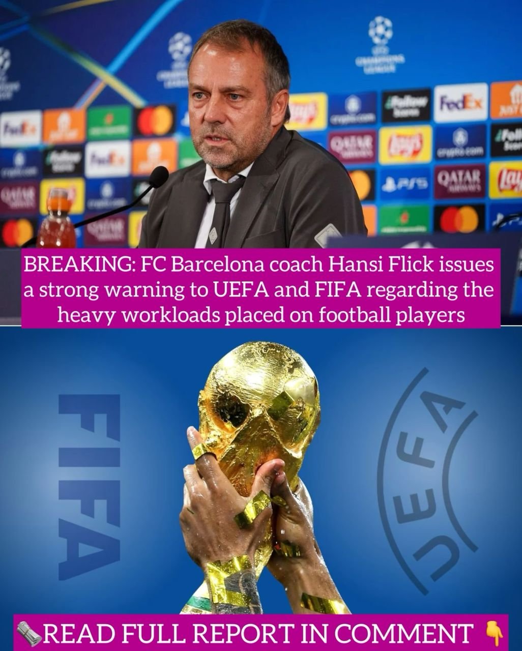 BREAKING: FC Barcelona coach Hansi Flick issues a strong warning to UEFA and FIFA regarding the heavy workloads placed on football players