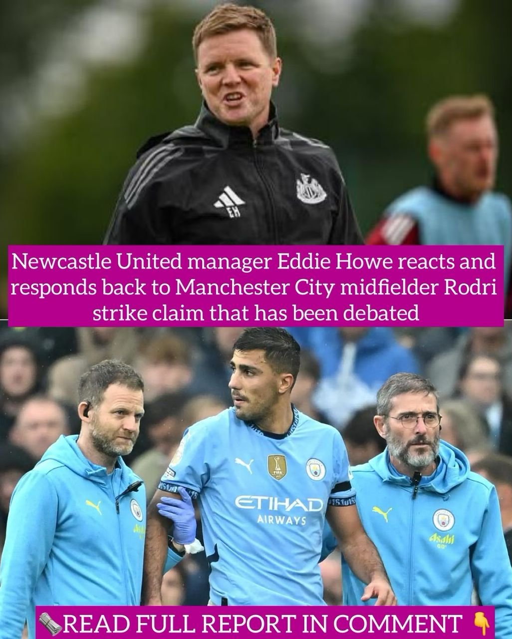 Newcastle United manager Eddie Howe reacts and responds back to Manchester City midfielder Rodri strike claim that has been debated