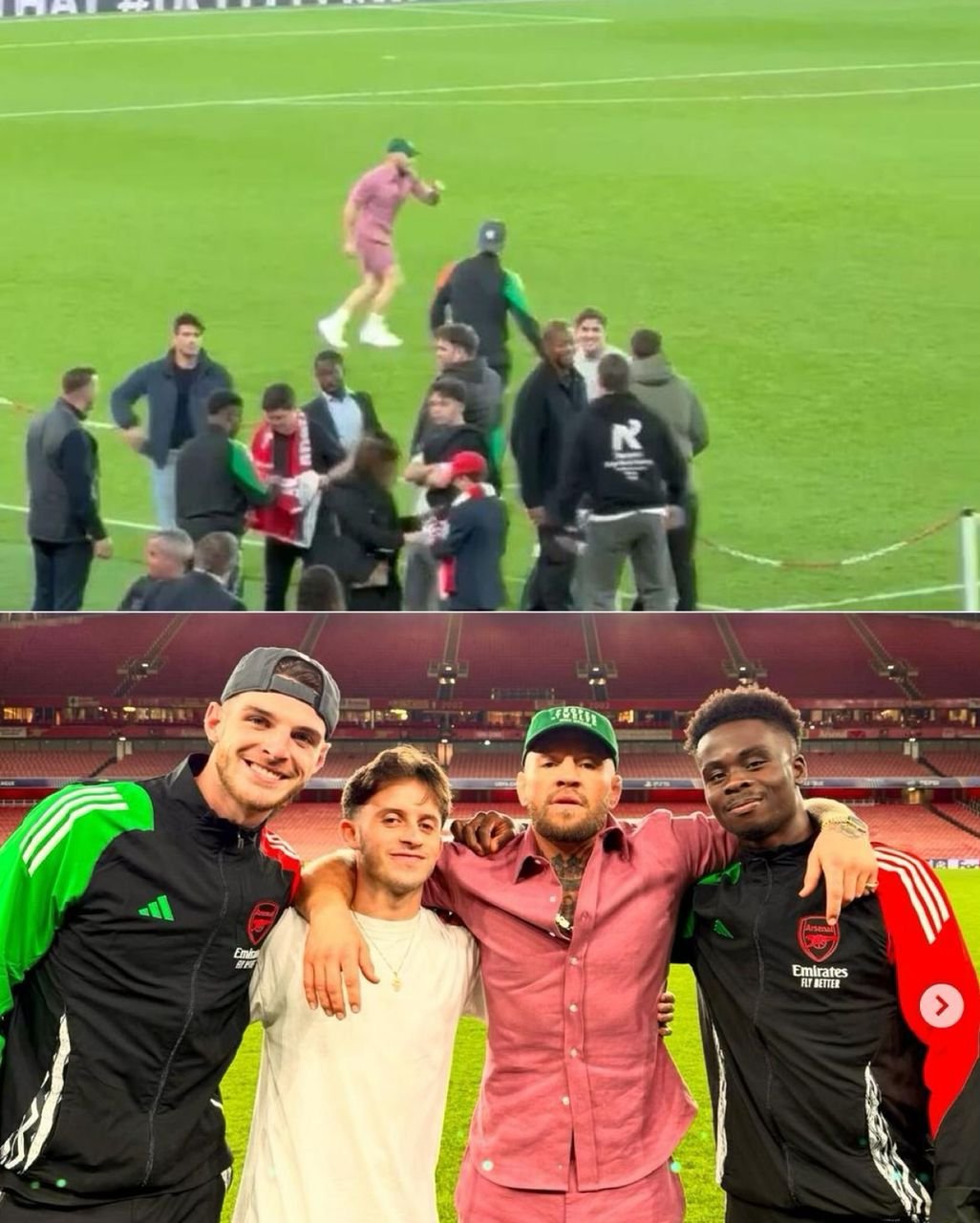 See how both midfielders Declan Rice and Bukayo Saka happily celebrated with Conor McGregor after Arsenal's Champions League win against PSG