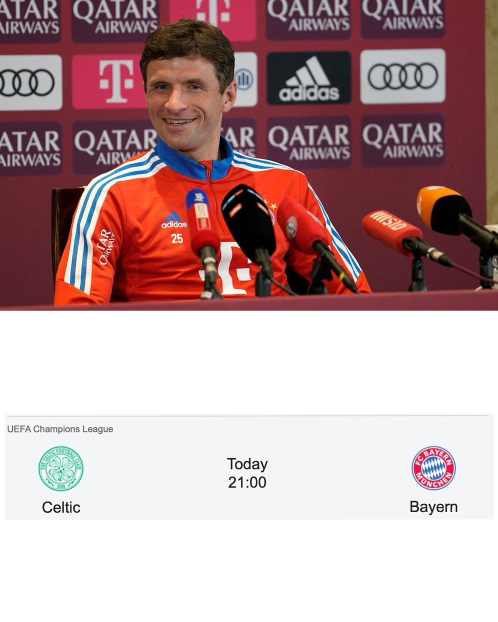 35-year-old FC Bayern Munich Forward Thomas Muller delivers a strong warning to Bayern Munich teammates ahead of their UEFA Champions League match against Celtic F.C. today