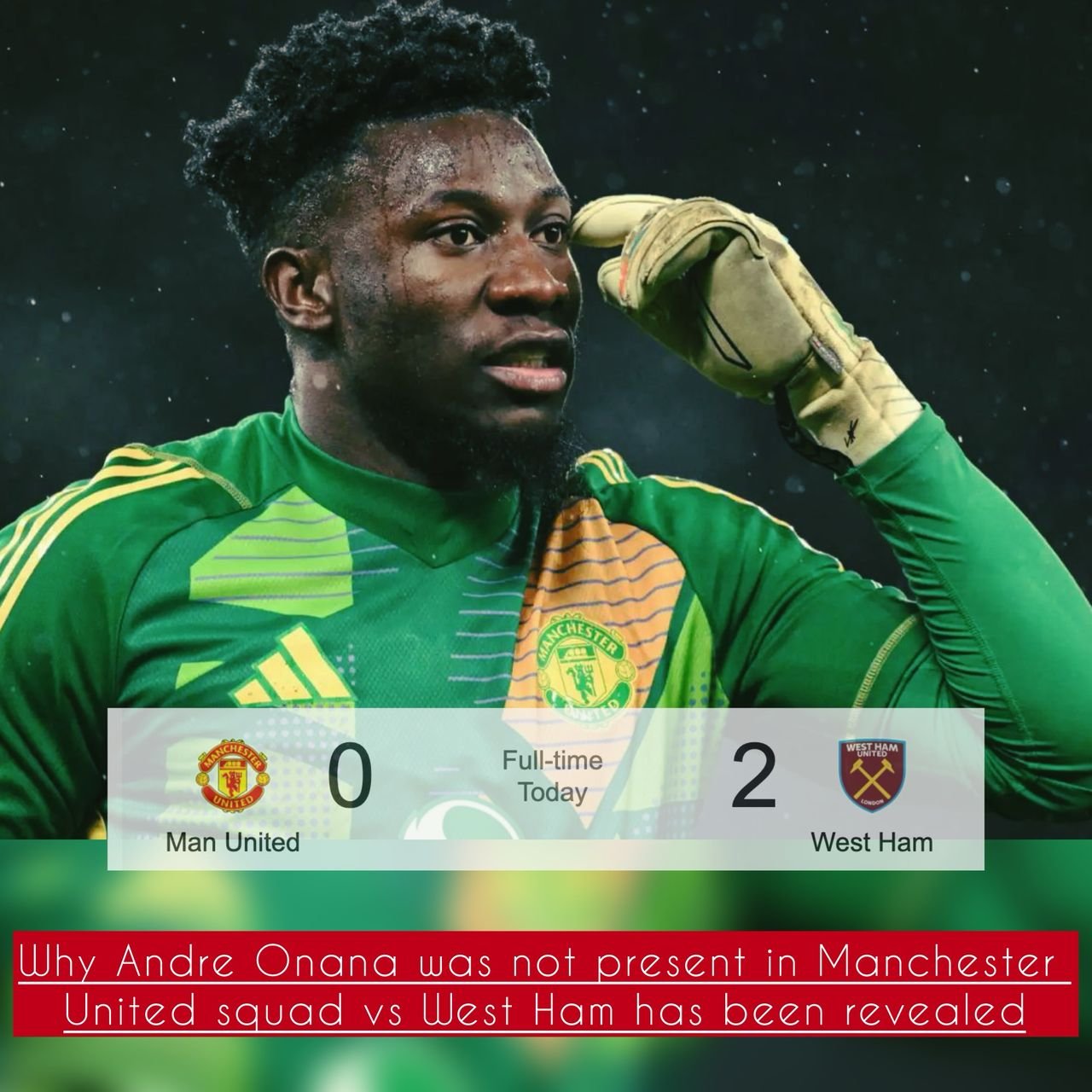 The Unknown reason why Manchester United goalkeepet Andre Onana was not present in Manchester United squad vs West Ham has been revealed
