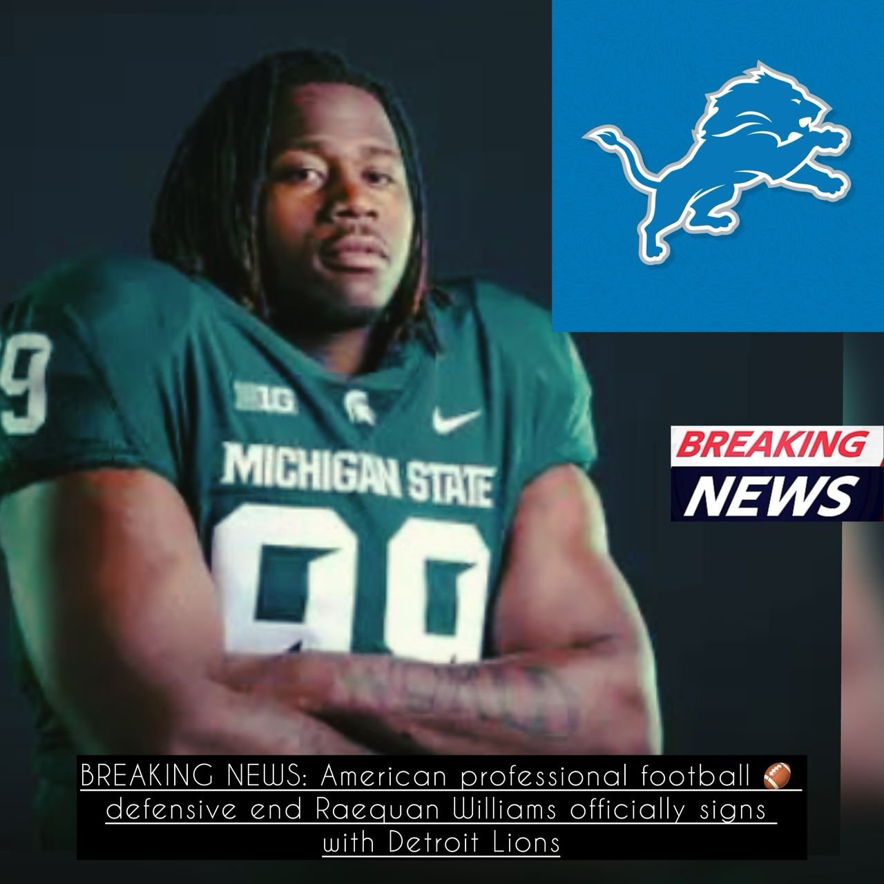 BREAKING NEWS: American professional football defensive end Raequan Williams officially signs with Detroit Lions