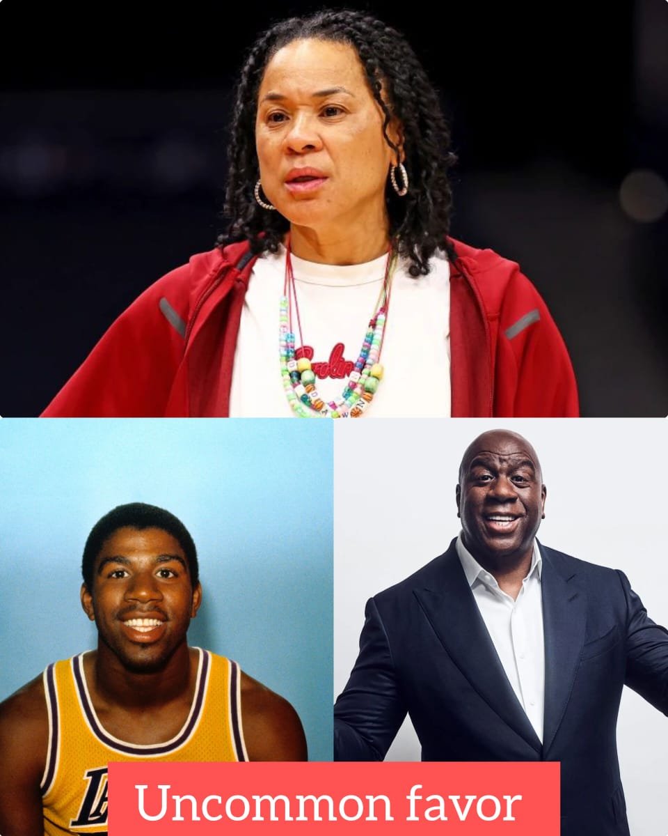 “Uncommon Favor.” Head coach Dawn Staley of the South Carolina Gamecocks reacts and responds to Magic Johnson’s shoutout with a direct statement most fans finds awesome