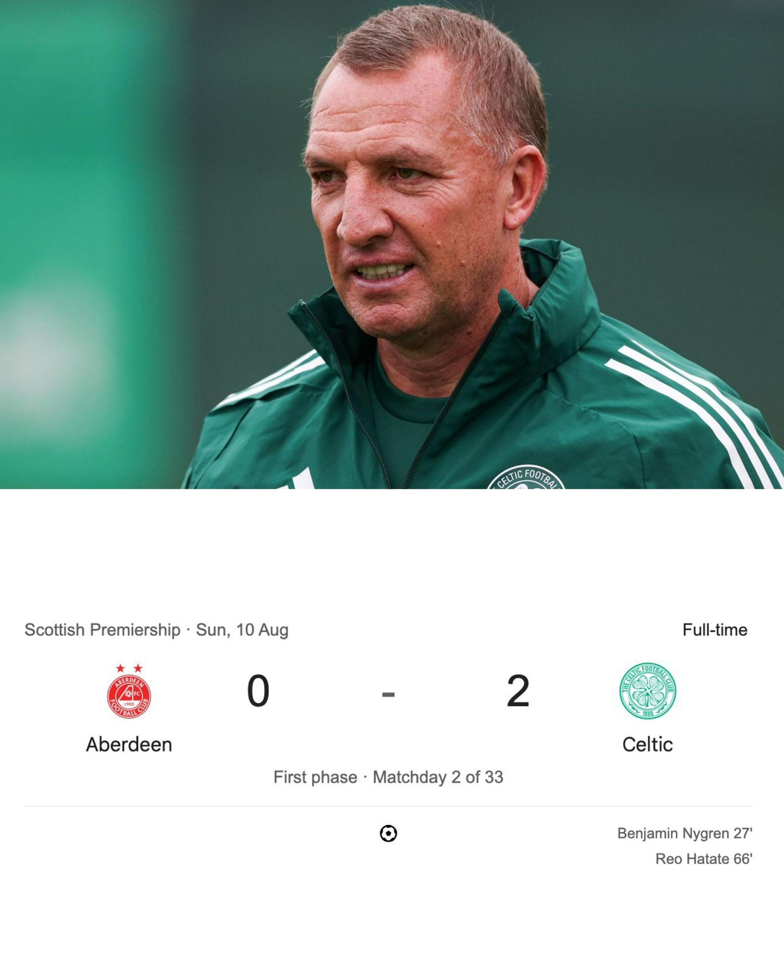 Celtic F.C. coach Brendan Rodgers reacts and responds back to Celtic fan theory over not wearing a tie for match win (0-2) against Aberdeen