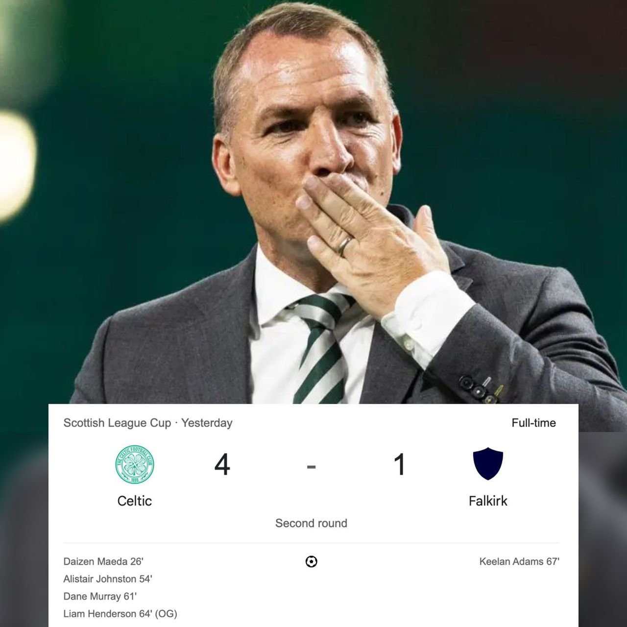 "very, very good" After Celtic F.C. 4-1 victory against Falkirk Brendan Rodgers shares his verdict to the public about the match