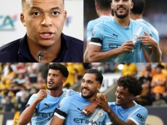 Real Madrid player Kylian Mbappe sends a message of praise to the 22-year-old midfielder Rayan Cherki after his first goal for Manchester City