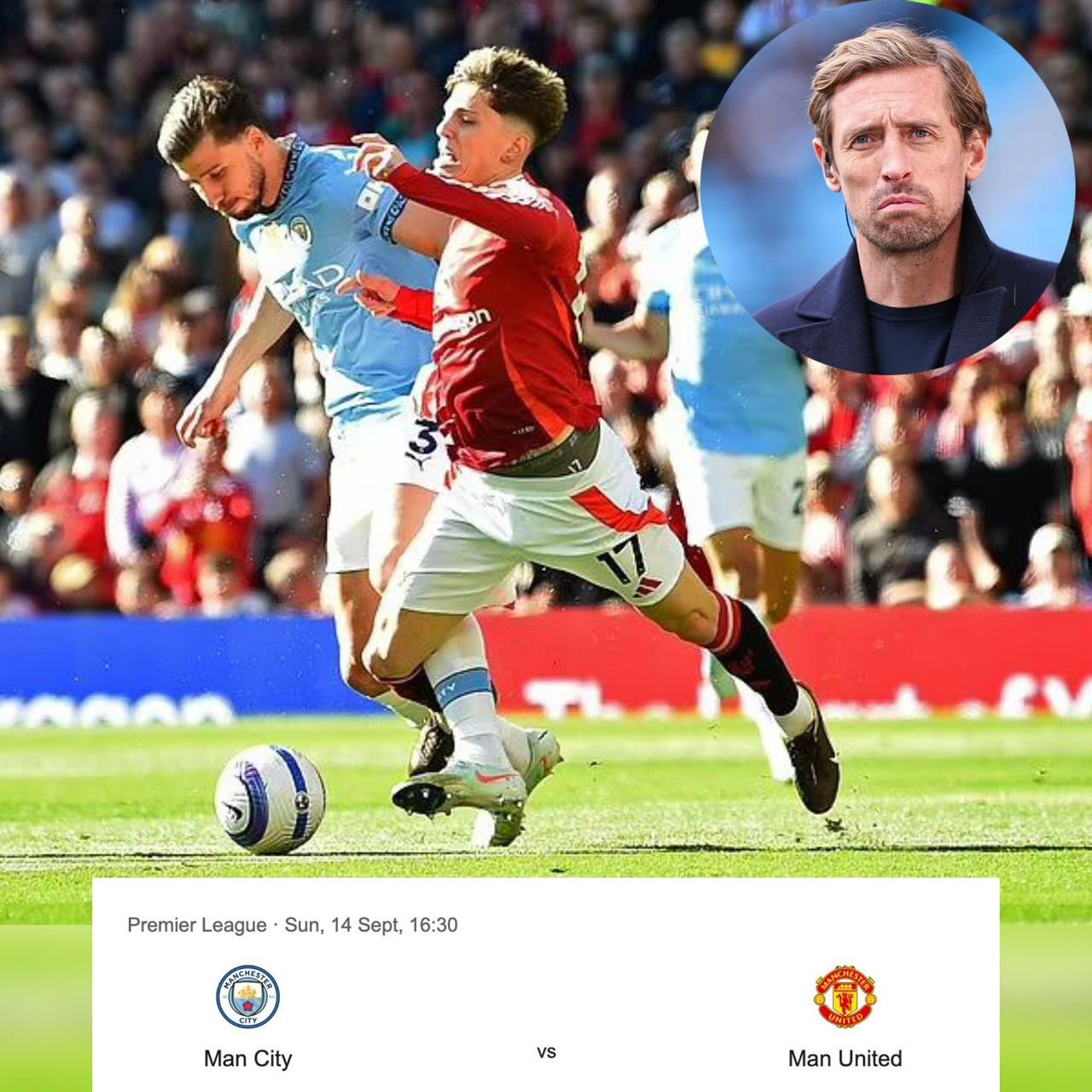 44-year-old English former footballer striker Peter Crouch gave his prediction on who will win the Premier League match between Manchester City vs Manchester United on sunday