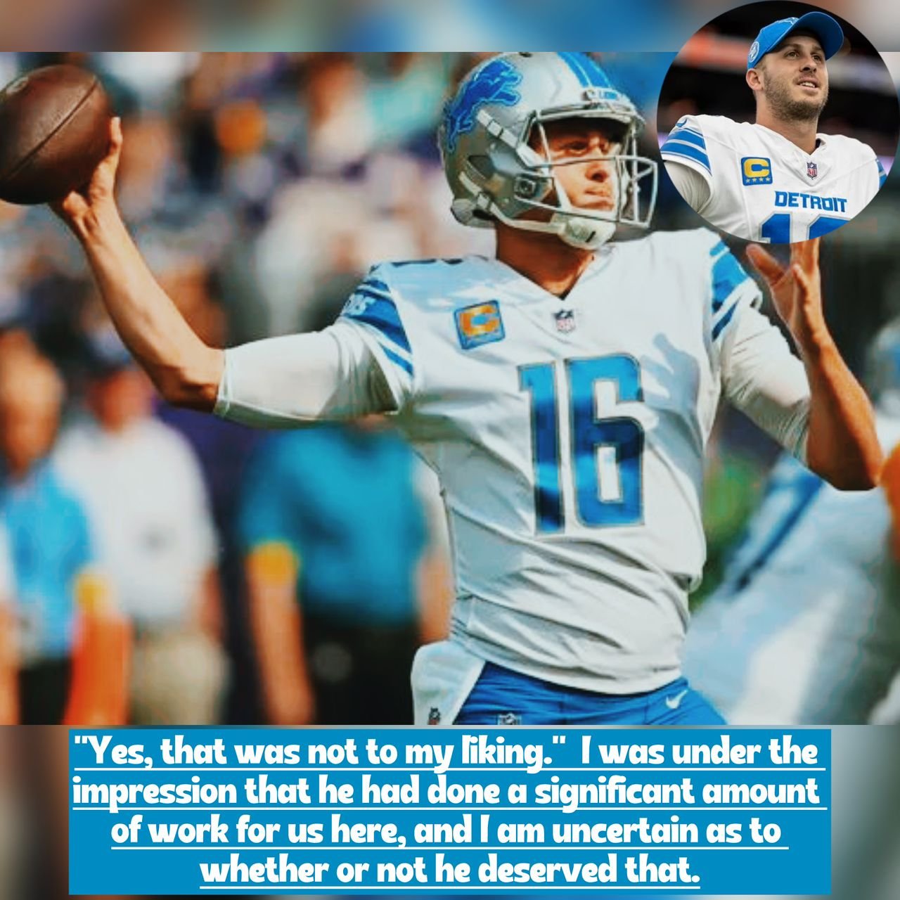 30-year-old Detroit Lions quarterback Jared Goff sends out a strong message that most fans love after they thrashed the Chicago Bears (52-21) in the NFL game.