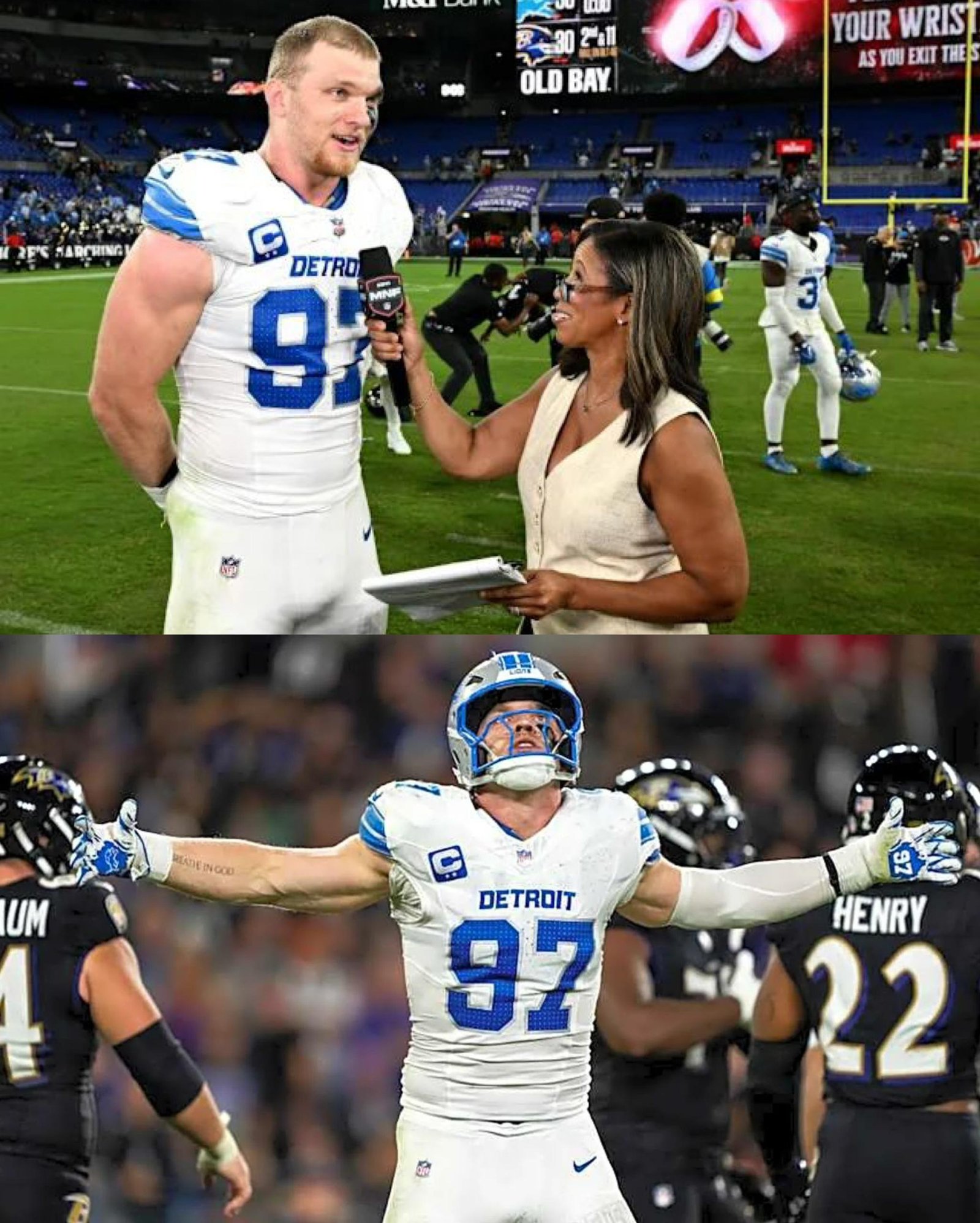 Detroit Lions star Aidan Hutchinson steps up with a dominant display, guiding the Lions’ defense to finish off the Ravens.