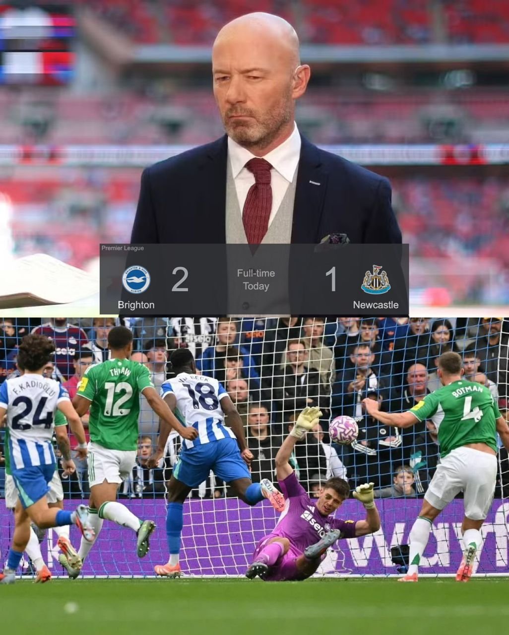 English football pundit Alan Shearer names the specific Newcastle players behind Newcastle United’s disappointing loss to Brighton.