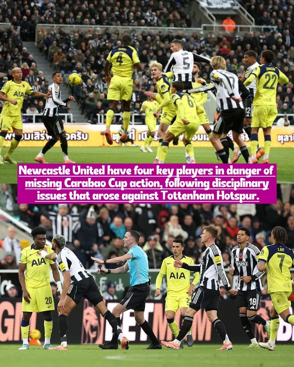 Names of the four (4) Newcastle United key player that is at risk to be banned after Tottenham Hotspur Carabao Cup incidents